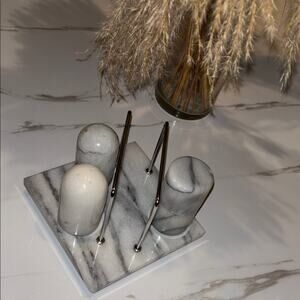 Marble Salt and Pepper Shaker Set with Holder